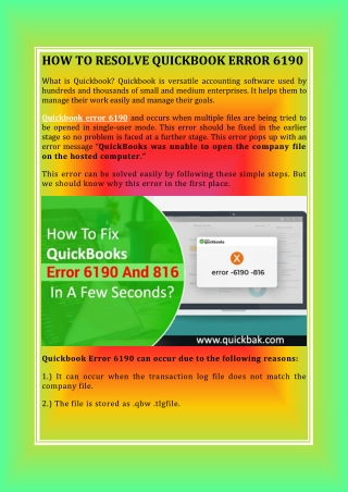 HOW TO RESOLVE QUICKBOOK ERROR 6190