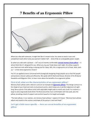 7 Benefits of an Ergonomic Pillow