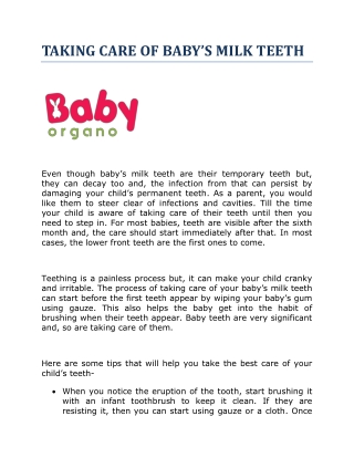 TAKING CARE OF BABY’S MILK TEETH