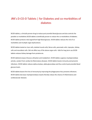 JRK's D-CO-D Tablets | for Diabetes and co-morbidities of diabetes