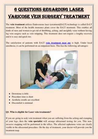 6 Questions regarding Laser Varicose Vein Surgery Treatment