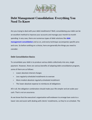 Debt Management Consolidation