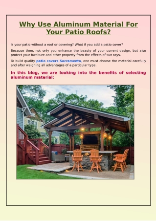 Why Is Aluminum Patio Installation the Best Way to Protect Your Home Patio?