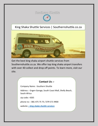 King Shaka Shuttle Services | Southernshuttle.co.za