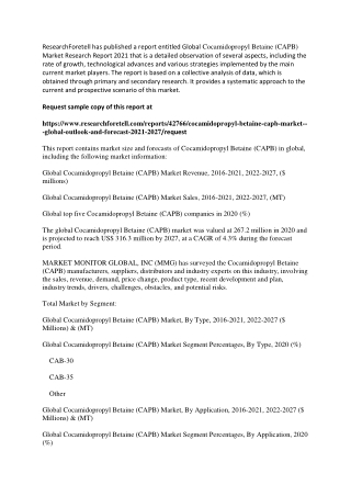 Cocamidopropyl Betaine (CAPB) Market Size to Expand Significantly by the End of 2027