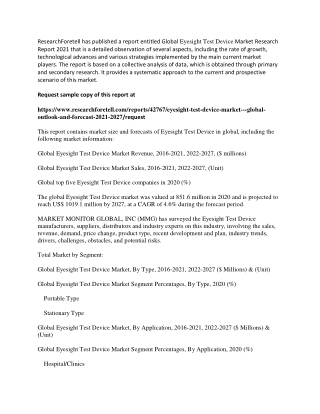 Eyesight Test Device Market to Witness Steady Growth through 2027