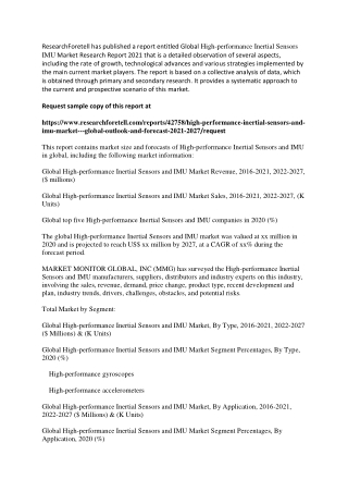 High-performance Inertial Sensors IMU Market to Witness Astonishing Growth by 2027