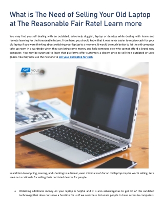 What is The Need of Selling Your Old Laptop at The Reasonable Fair Rate! Learn more