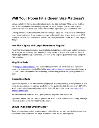 Will Your Room Fit a Queen Size Mattress
