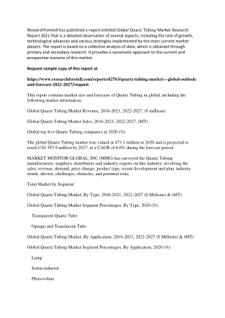 Quartz Tubing Market to Witness Mounting Growth in Approaching Time