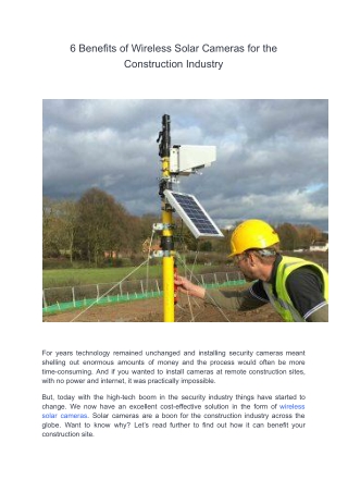 6 Benefits of Wireless Solar Cameras for the Construction Industry