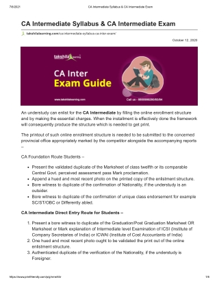 CA Intermediate Syllabus for November 2021 PDF