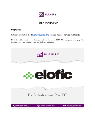 Elofic industries pre ipo