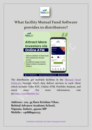 What facility Mutual Fund Software provides to distributors