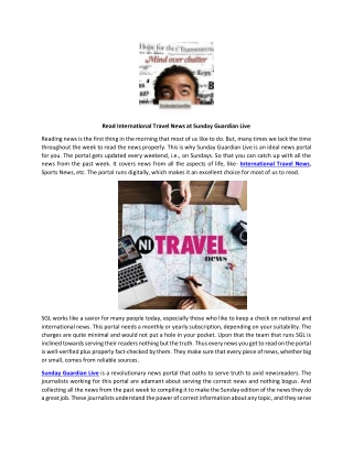 Read International Travel News at Sunday Guardian Live