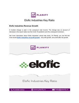 Elofic Industries Key Ratio