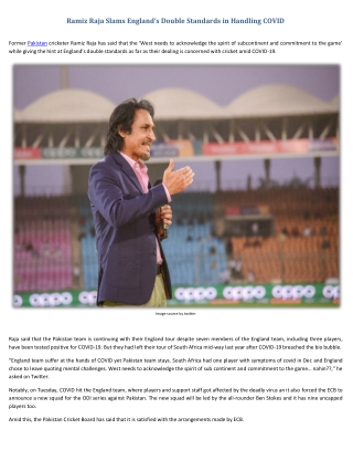 Ramiz Raja Slams England’s Double Standards in Handling COVID