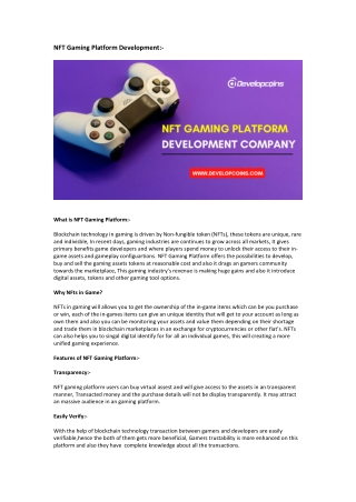 NFT Gaming Platform Development Company