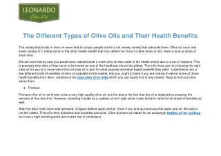 The Different Types of Olive Oils and Their Health Benefits