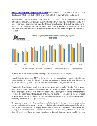 Polyethylene Terephthalate Market was valued at US