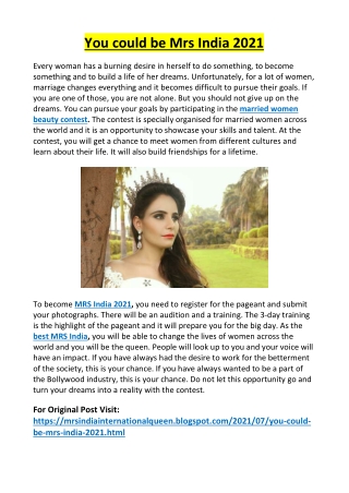 You could be Mrs India 2021