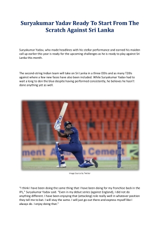 Suryakumar Yadav Ready To Start From The Scratch Against Sri Lanka
