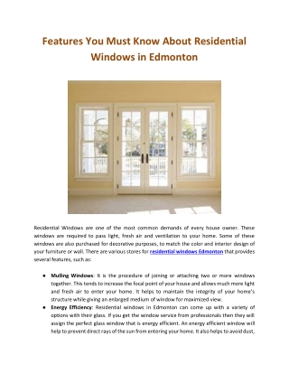 Features You Must Know About Residential Windows in Edmonton