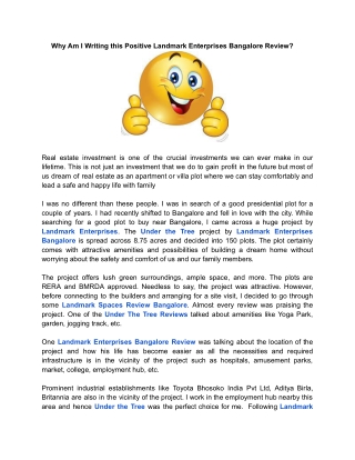 Why Am I Writing this Positive Landmark Enterprises Bangalore Review