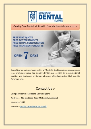 Quality Care Dental Mt Roskill | Stoddarddentalsquare.co.nz