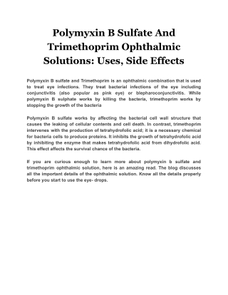 Polymyxin B Sulfate And Trimethoprim Ophthalmic Solutions_ Uses, Side Effects