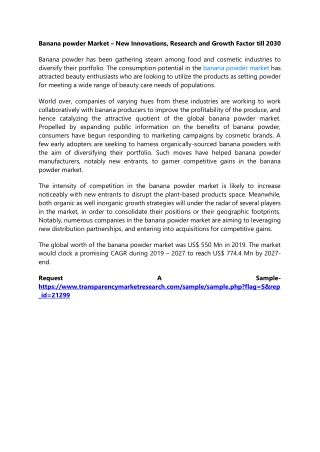 Banana powder Market – New Innovations, Research and Growth Factor till 2030