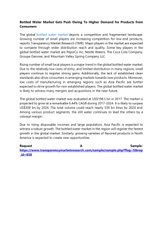 Bottled Water Market Gets Push Owing To Higher Demand for Products from Consumer