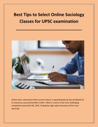Best Tips to Select Online Sociology Classes for UPSC Examination