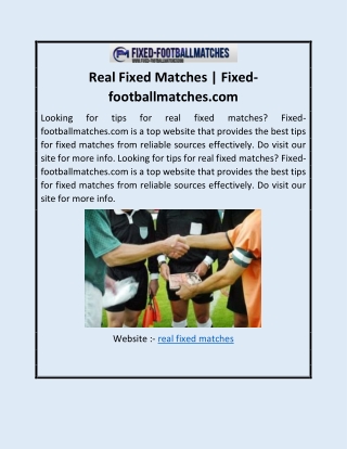 Real Fixed Matches | Fixed-footballmatches.com