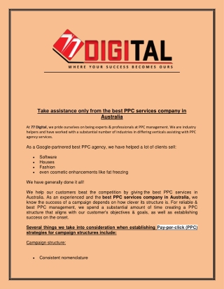 Take assistance only from the best PPC services company in Australia