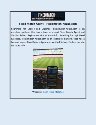 Legit Fixed Matches | Fixedmatch-house.com