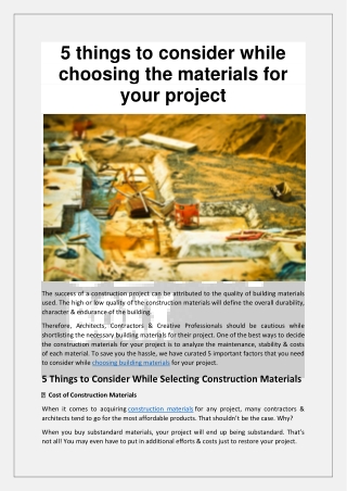 5 things to consider while choosing the materials for your project