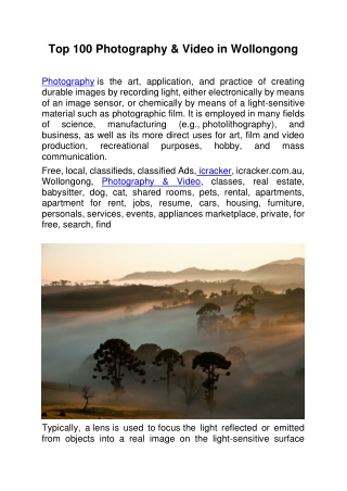 Top 100 Photography & Video in Wollongong