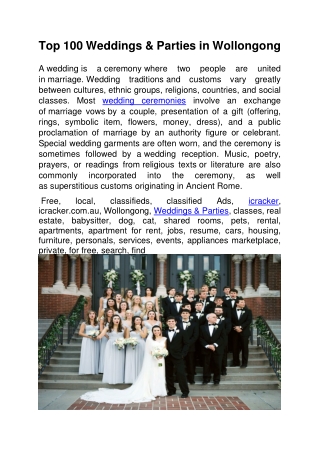 Top 100 Weddings & Parties in Wollongong