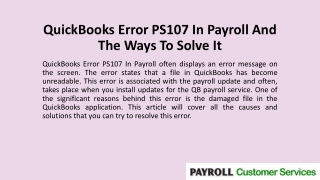 QuickBooks Error PS107 In Payroll And The Ways To Solve It