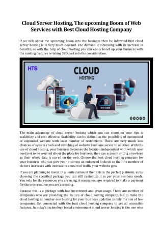 Cloud Server Hosting, The upcoming Boom of Web Services