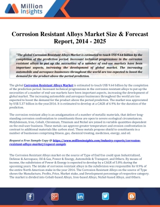 Corrosion Resistant Alloys Market Is Estimated To Touch US$ 9.64 Billion By 2025