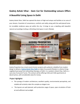 Godrej Ashok Vihar - Gem Cut for Outstanding Leisure Offers A Beautiful Living Space In Delhi