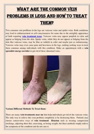 What Are The Common Vein Problems in Legs and How to Treat Them