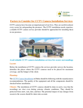 What are the Factors to Consider for CCTV Camera Installation Services?