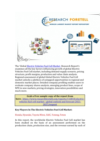 Electric Vehicles Fuel Cell Market Analysis 2021 | Global Demand Analysis, Trend
