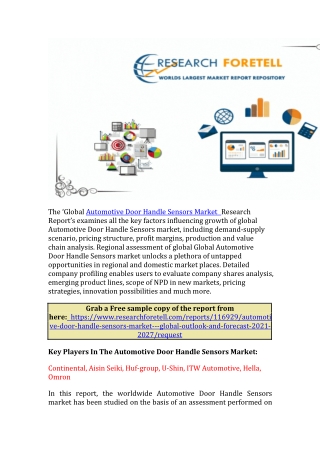 Automotive Door Handle Sensors Market Analysis 2021 | Global Demand Analysis, Tr