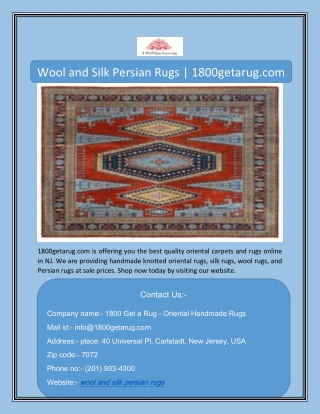 Wool and Silk Persian Rugs | 1800getarug.com