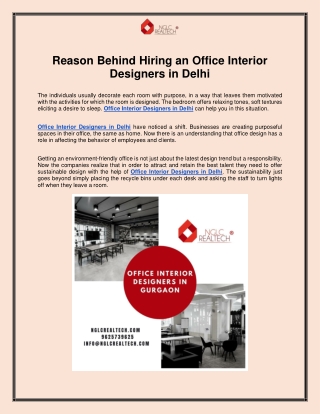 Reason Behind Hiring an Office Interior Designers in Delhi