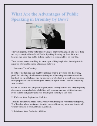 What Are the Advantages of Public Speaking in Bromley by Bow